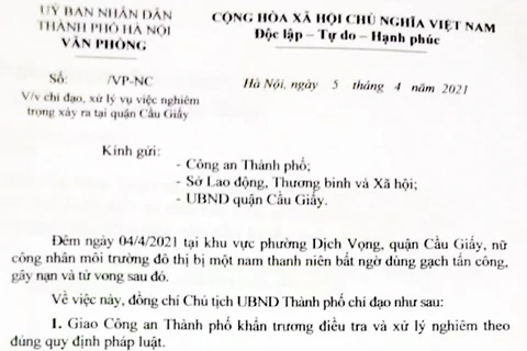 Chủ tịch UBND Hà Nội yêu cầu xử nghiêm kẻ sát hại công nhân môi trường