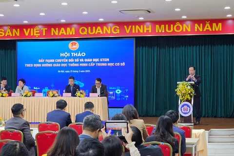 Tiến sỹ Trần Thế Cương, Thành ủy viên, Giám đốc Sở Giáo dục và Đào tạo Hà Nội phát biểu chỉ đạo tại Hội thảo. (Ảnh: PV/Vietnam+)
