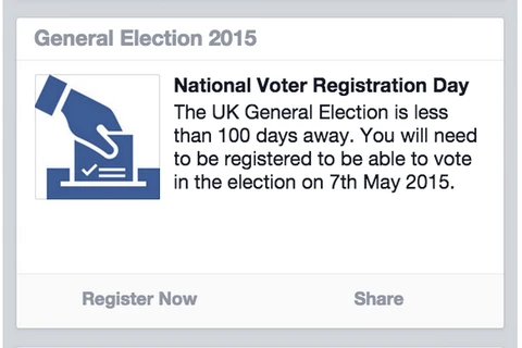 Người dân Anh sẽ được Facebook nhắc đi đăng ký bầu cử