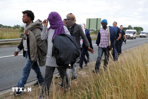 Người nhập cư tại khu vực cảng Calais, miền bắc Pháp ngày 3/8. (Nguồn: AFP/TTXVN)
