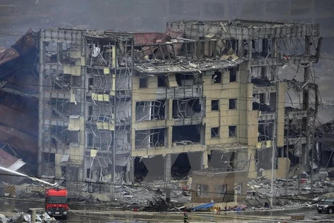 Hiện trường vụ nổ ở Thiên Tân. (Nguồn: AFP/TTXVN)