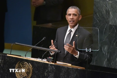 Tổng thống Mỹ Barack Obama phát biểu tại hội nghị thượng đỉnh Phát triển bền vững của Liên hợp quốc diễn ra ở New York, Mỹ ngày 27/9. (Nguồn: AFP/TTXVN)