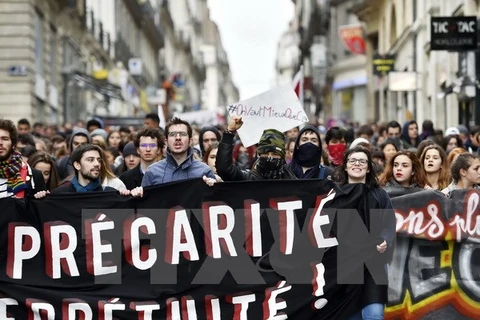 Người dân tham gia biểu tình tại Nantes, miền tây Pháp ngày 9/3. (Nguồn: AFP/TTXVN)