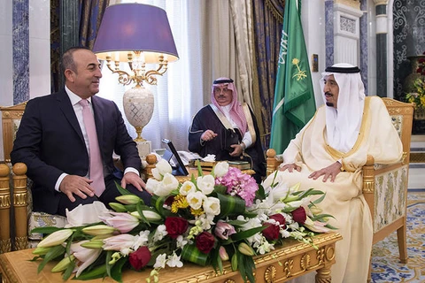 Quốc vương Saudi Arabia Salman bin Abdulaziz và Ngoại trưởng Thổ Nhĩ Kỳ Mevlut Cavusoglu tại buổi hội đàm. (Nguồn: dailysabah)