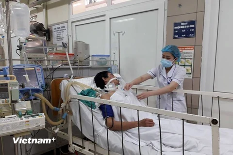 Bệnh nhân ngộ độc rượu có Methanol đang điều trị tại Bệnh viện Bạch Mai. (Ảnh: T.G/Vietnam+)