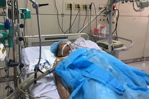 Bệnh nhân N. đang được điều trị tích cực ở Bệnh viện Đa khoa tỉnh Hòa Bình. (Ảnh: PV/Vietnam+)