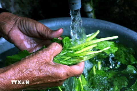 Người dân sử dụng nước sạch trong sinh hoạt hàng ngày. (Ảnh: Thế Duyệt/TTXVN)