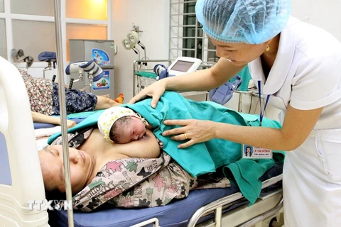 Chăm sóc sơ sinh sau ca đẻ tại bệnh viện. (Ảnh: Dương Ngọc/TTXVN)