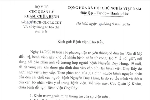 Xác minh thông tin xin đi Mỹ điều trị, bệnh viện gây khó dễ 