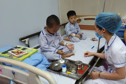 Những em bé mắc bệnh tan máu bẩm sinh điều trị tại Viện huyết học - Truyền máu Trung ương. (Ảnh: T.G/Vietnam+)