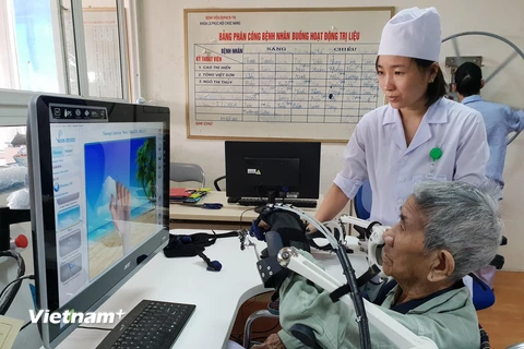 Phục hồi chức năng cho người bệnh với sự hỗ trợ của các thiết bị hiện đại. (Ảnh: T.G/Vietnam+)