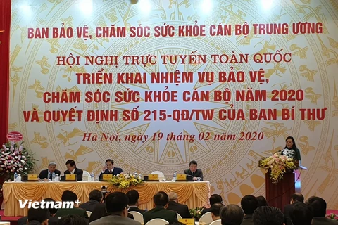 Hội nghị trực tuyến triển khai các nhiệm vụ công tác bảo vệ, chăm sóc sức khỏe cán bộ năm 2020. (Ảnh: PV/Vietnam+)