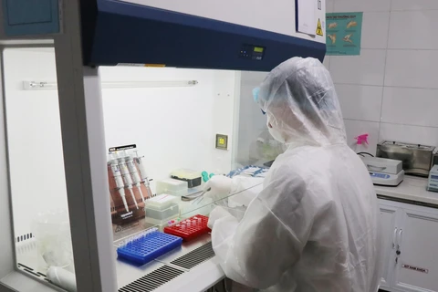 Kỹ thuật viên thực hiện thử nghiệm thiết bị xét nghiệm chẩn đoán SARS CoV-2 tại một bệnh viện. (Ảnh: Hoàng Nguyên/TTXVN)