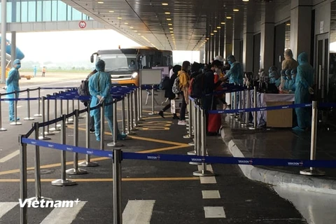 Sáng 25/3, chuyến bay VN36 hạ cánh, chở 132 khách Việt Nam và 1 khách nước ngoài. (Ảnh: PV/Vietnam+)