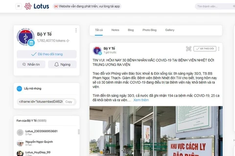 Giao diện kênh thông tin của Bộ Y tế trên mạng xã hội Lotus.