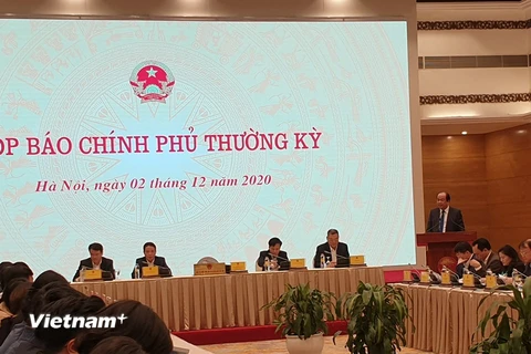 Bộ trưởng, Chủ nhiệm Văn phòng Chính phủ Mai Tiến Dũng phát biểu tại buổi họp báo. (Ảnh: PV/Vietnam+)