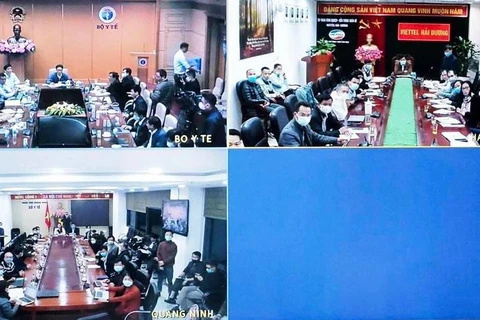 Hình ảnh Ban chỉ đạo Quốc gia phòng, chống dịch COVID-19 họp trực tuyến với Quảng Ninh và Hải Dương. (Nguồn: Bộ Y tế)