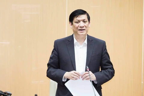 Bộ trưởng Bộ Y tế Nguyễn Thanh Long chủ trì cuộc họp trực tuyến. (Ảnh: Tuấn Anh/Vietnam+)