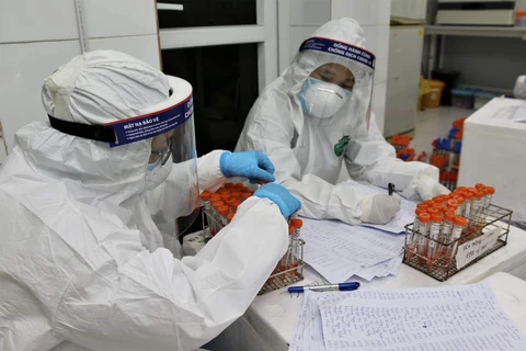 Nhân viên y tế phân loại các mẫu bệnh phẩm tại tỉnh Hải Dương. (Ảnh: PV/Vietnam+)