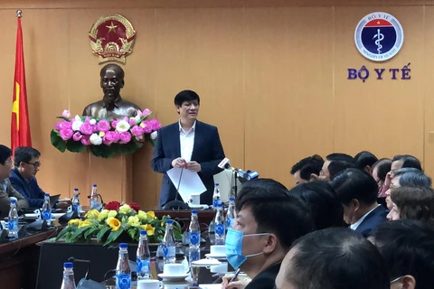 Bộ trưởng Bộ Y tế Nguyễn Thanh Long phát biểu tại cuộc họp. (Ảnh: PV/Vietnam+)