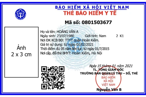 Mẫu thẻ bảo hiểm y tế mới. (Ảnh: PV/Vietnam+)