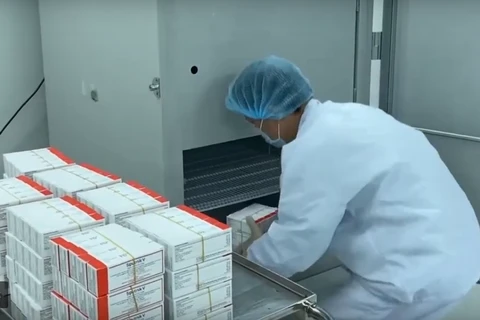 Đóng ống, sản xuất vaccine Sputnik-V tại Vabiotech. (Ảnh: PV/Vietnam+)