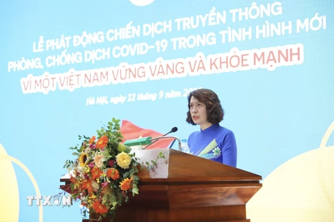 Thứ trưởng Nguyễn Thị Liên Hương phát biểu tại buổi lễ. (Ảnh: Minh Quyết/TTXVN)