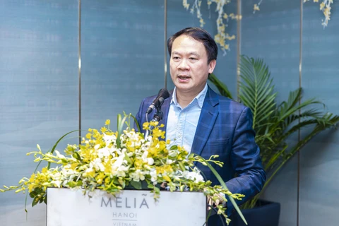 Phó giáo sư Phạm Mạnh Hùng - Phó chủ tịch Hội tim mạch học Việt Nam phát biểu tại buổi ký kết. (Ảnh: PV/Vietnam+)