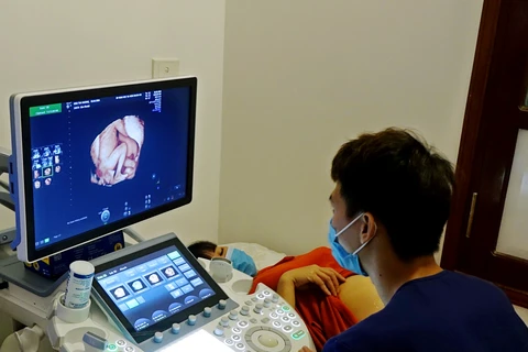 Bác sỹ siêu âm theo dõi sức khỏe thai nhi cho một sản phụ. (Ảnh: PV/Vietnam+)