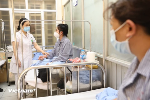 Điều trị cho bệnh nhân mắc sốt xuất huyết tại Bệnh viện Hữu nghị Việt Nam-Cu Ba (Hà Nội). (Ảnh: PV/Vietnam+)