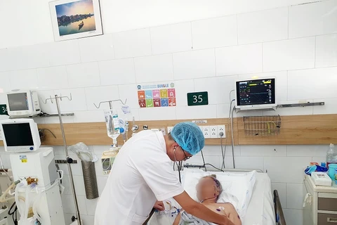 Bác sỹ của Trung tâm Chống độc thăm khám, điều trị cho bệnh nhân bị ong đốt. (Ảnh: PV/Vietnam+)