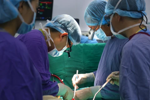 Các bác sĩ thực hiện một ca ghép tạng. (Ảnh: PV/Vietnam+)