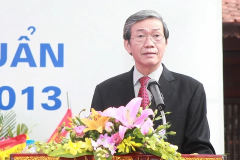 Ông Đinh Thế Huynh, Ủy viên Bộ Chính trị, Bí thư Trung ương Đảng, Trưởng ban Tuyên giáo Trung ương phát biểu tại buổi lễ. (Nguồn: TTXVN)