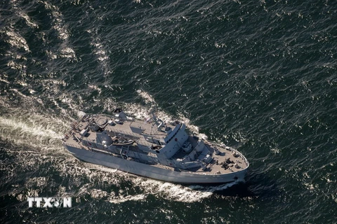 Tàu chiến của NATO tham gia cuộc tập trận tại Klaipeda, Litva. (Nguồn: THX/TTXVN)
