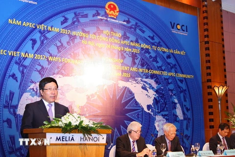 Phó Thủ tướng, Bộ trưởng Ngoại giao Phạm Bình Minh phát biểu tại hội nghị. (Ảnh: Thống Nhất/TTXVN)