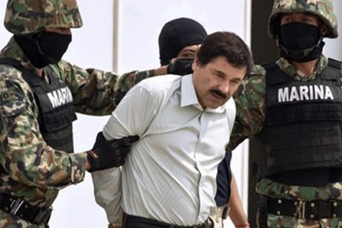 Trùm ma túy Joaquin Guzman (giữa) trong lần áp giải năm 2014. (Nguồn: Getty)
