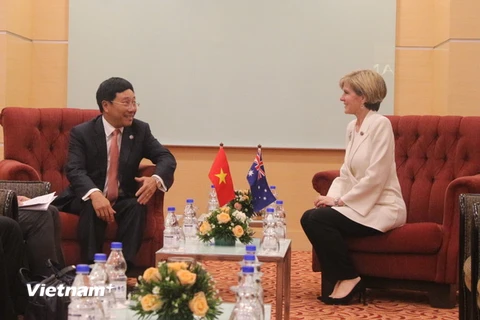 Phó Thủ tướng, Bộ trưởng Phạm Bình Minh và Bộ trưởng Ngoại giao Australia Julie Bishop. (Ảnh: Kim Dung-Chí Giáp/Vietnam+)