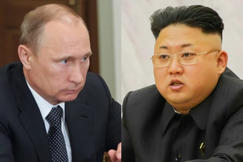 Nhà lãnh đạo Triều Tiên Kim Jong-Un và Tổng thống Nga Vladimir Putin. (Nguồn: koreatimesus.com)