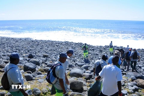 Các nhân viên bảo vệ môi trường và bờ biển tiếp tục tìm kiếm mảnh vỡ máy bay MH370 trên đảo Reunion ngày 10/8. (Nguồn: AFP/TTXVN)
