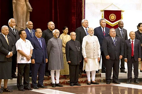 Lãnh đạo Ấn Độ và các quốc đảo Thái Bình Dương tại Diễn đàn FIPIC. (Nguồn: AFP)