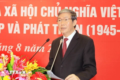 Trưởng ban Tuyên giáo Trương ương Đinh Thế Huynh phát biểu tại Hội thảo. (Ảnh: An Đăng/TTXVN)