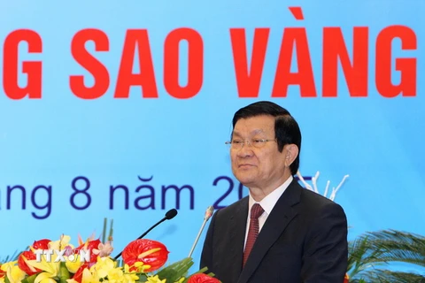 Chủ tịch nước Trương Tấn Sang phát biểu tại buổi lễ. (Ảnh: Thống Nhất/TTXVN)