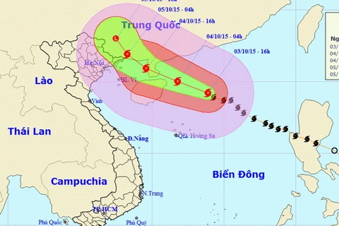Vị trí và đường đi của bão số 4. (Nguồn: nchmf.gov.vn)