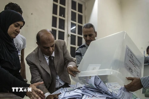 Nhân viên Ủy ban bầu cử Ai Cập kiểm phiếu tại thủ đô Cairo. (Nguồn: AFP/TTXVN)