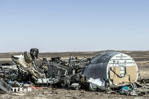 Mảnh vỡ máy bay A321 tại Wadi el-Zolmat, Ai Cập. (Nguồn: AFP/TTXVN)