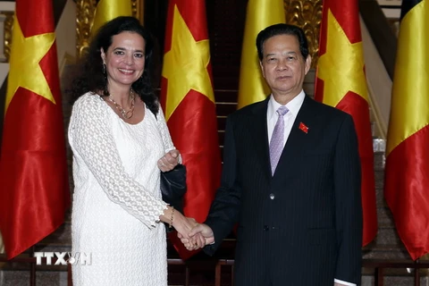 Thủ tướng Nguyễn Tấn Dũng tiếp Chủ tịch Thượng viện Vương quốc Bỉ Christine Defraigne. (Ảnh: Đức Tám/TTXVN)