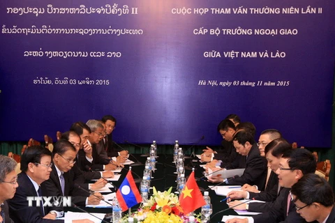 Quang cảnh cuộc họp tham vấn thường niên lần thứ hai cấp Bộ trưởng Ngoại giao giữa Việt Nam và Lào. (Ảnh: Thống Nhất/TTXVN)