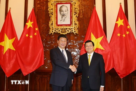 Chủ tịch nước Trương Tấn Sang hội đàm với Tổng Bí thư, Chủ tịch nước Trung Quốc Tập Cận Bình. (Ảnh: Nguyễn Khang/TTXVN)
