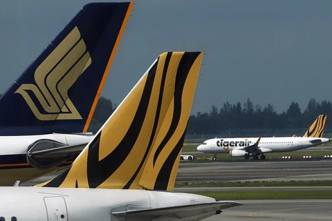 Máy bay của Singapore Airlines và Tiger Airways tại sân bay Changi, Singapore. (Nguồn: Reuters)