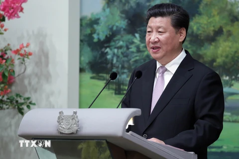 Chủ tịch Trung Quốc Tập Cận Bình phát biểu tại trường Đại học Quốc gia Singapore. (Nguồn: AFP/TTXVN)